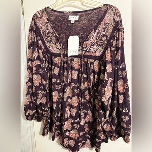 Wonderly Dark Purple and Pink Floral Blouse